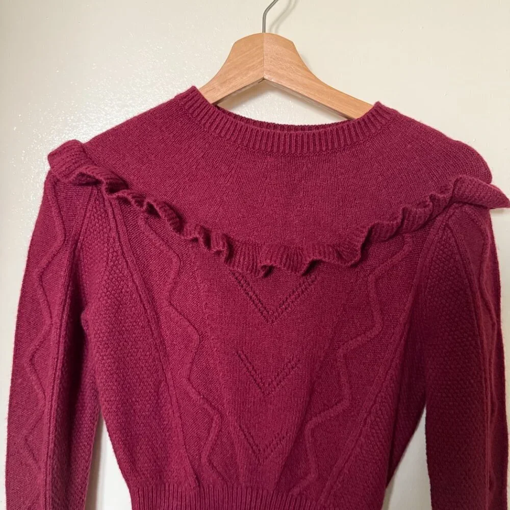 Ted Baker Elsahi Maroon Frilly Peplum Knit Sweater US 0​​​